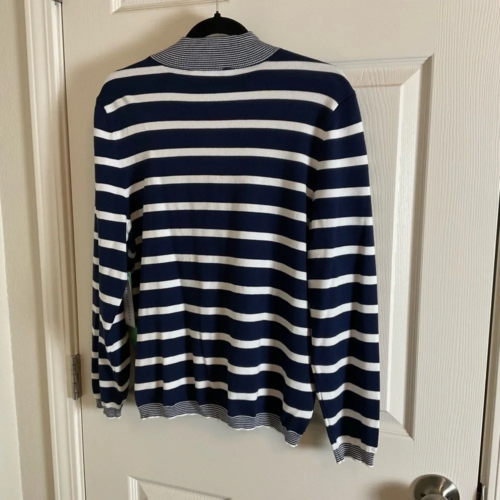 Madison Grey New York Navy & White Striped Full-Zip Cardigan NWT